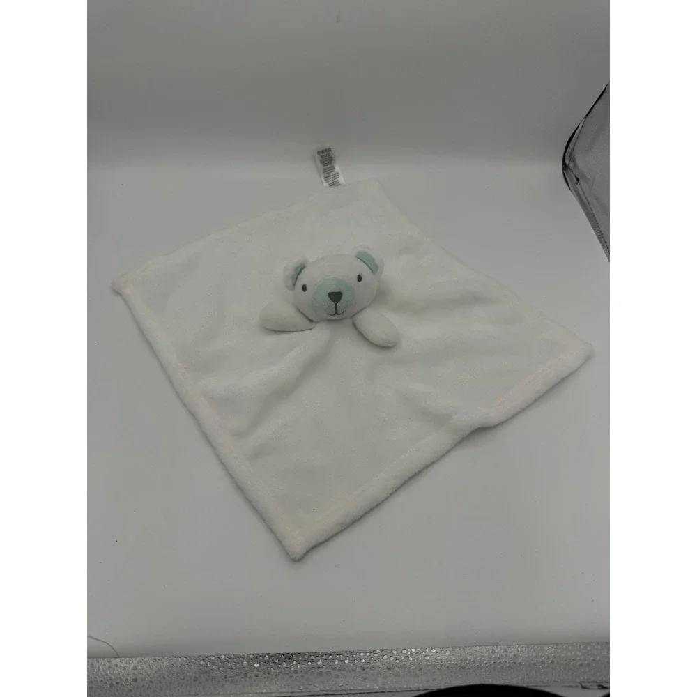 Baby by Bon Bebe White Polar Bear Security Blanket Lovey Mint Green Accents